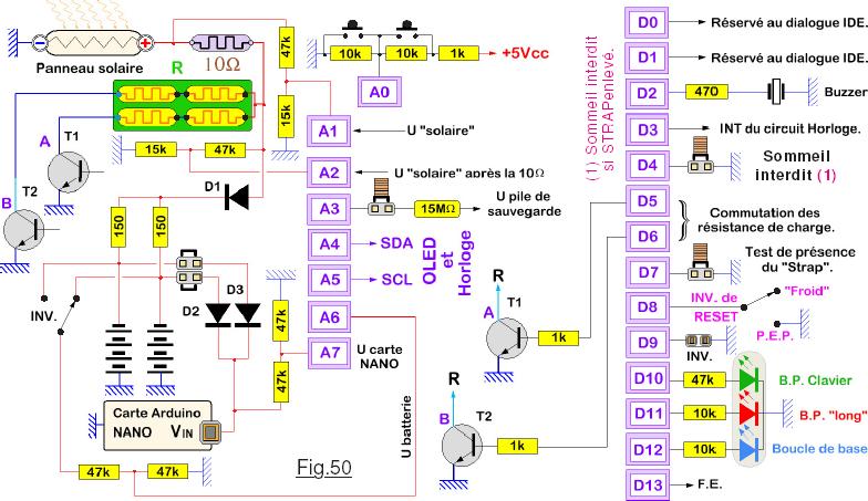 19) Schéma complet de l'électronique pilotée par la carte Arduino NANO.